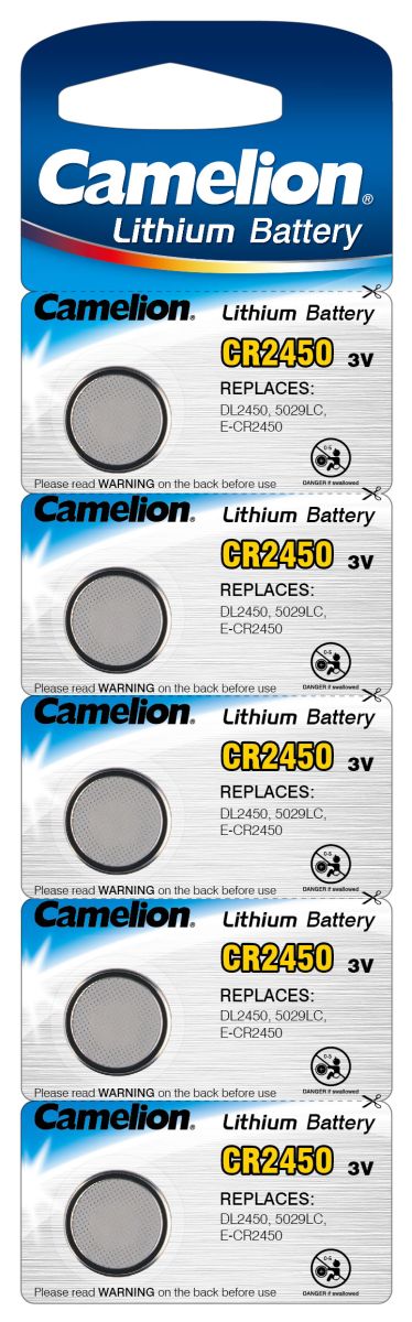 Ersatz-Camelion Lithium Batterie CR2450 3V für Uhren, Teelichter, Kamera, Taschenrechner 5er Blister