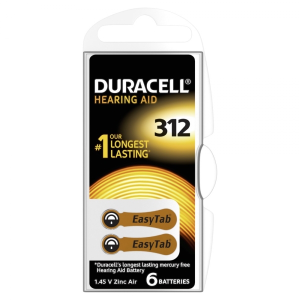 Ersatz-Duracell Hörgerätebatterie DA312 6er Blister
