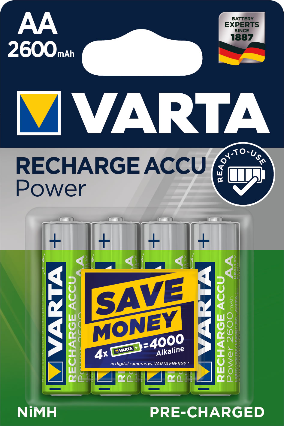 Ersatz-Varta Power Akku Ready2Use Mignon AA 4er Blister 2600mAh