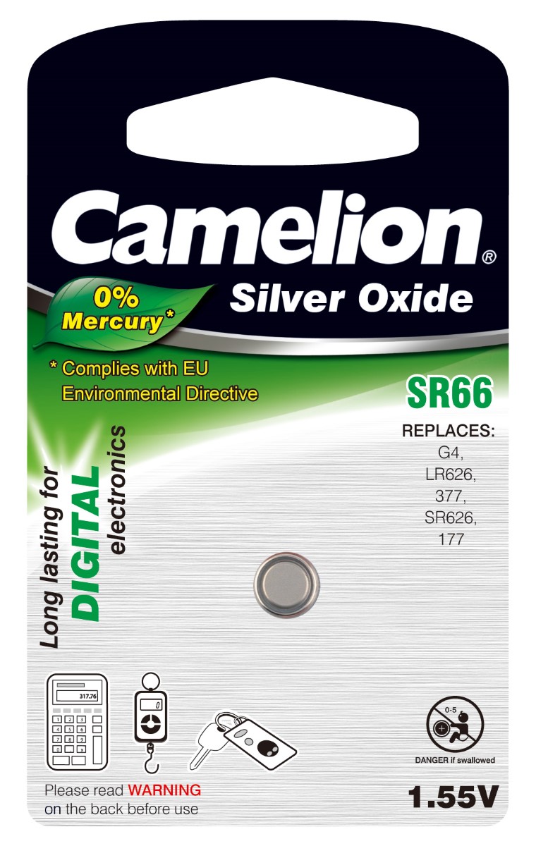 Ersatz-Camelion Batterie für Uhren,Taschenrechner SR66/SR66W/G4/LR626/377/177/SR626 1er Blister